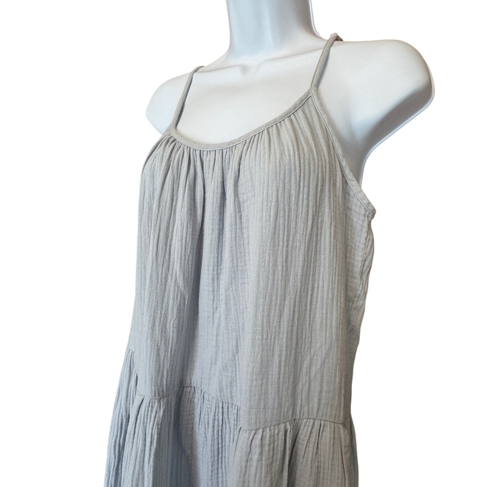 NWT Magaschoni Gauze Dress Medium Dawn Blue Organic Cotton Tiered - Picture 2 of 11